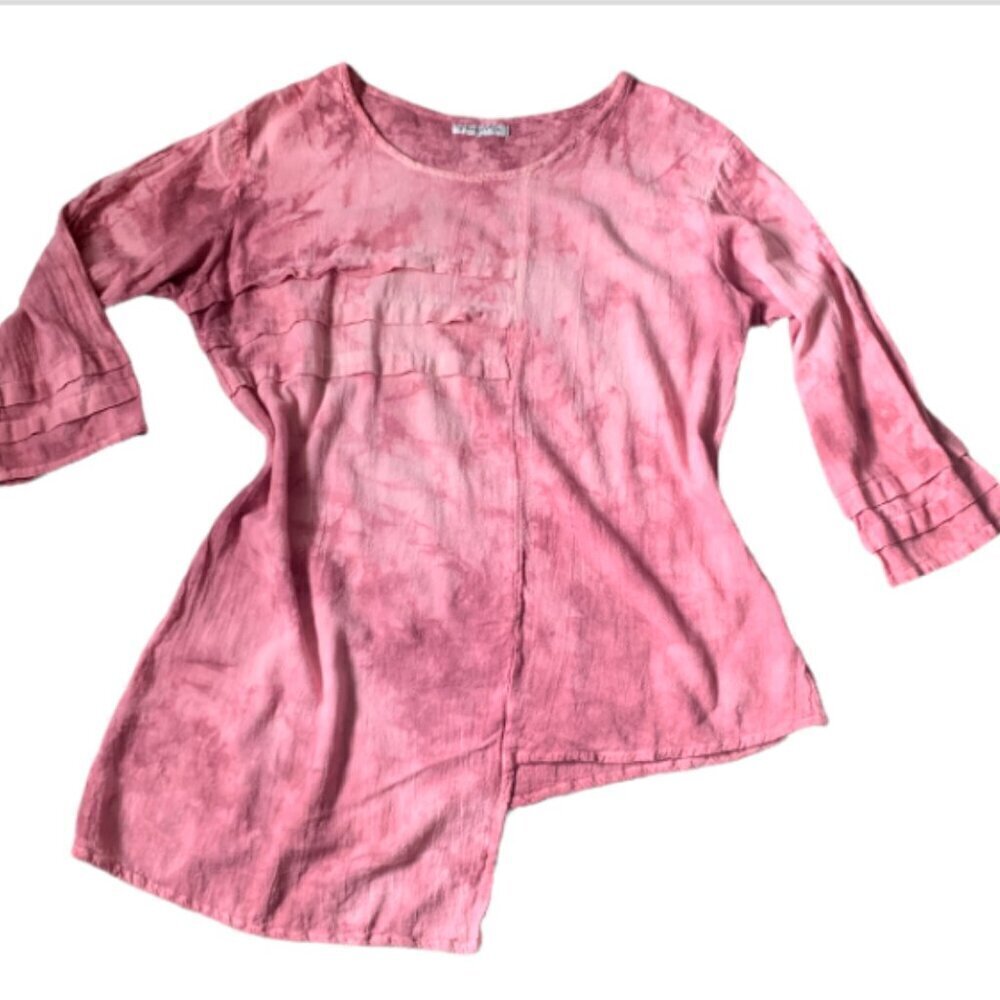 Gauzey Cotton Asymmetric Tunic Top Tie Dye‎ Lagenlook XL Pink #43L